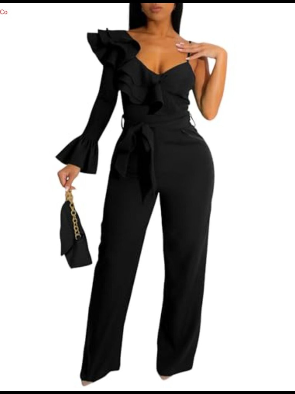 Women's Off Shoulder Jumpsuit Long Sleeve V Neck Wide Leg Romper